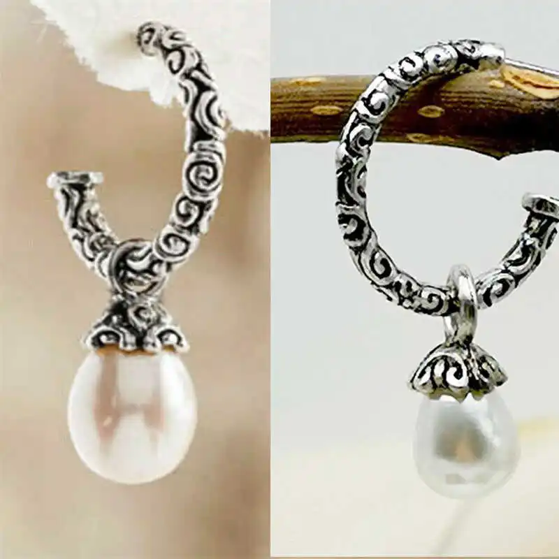 Papuošalai Moterims, gražus Tabaluoti Ausies Stud Perlas sidabro padengtą Madingas Vintage Lašas Auskarai