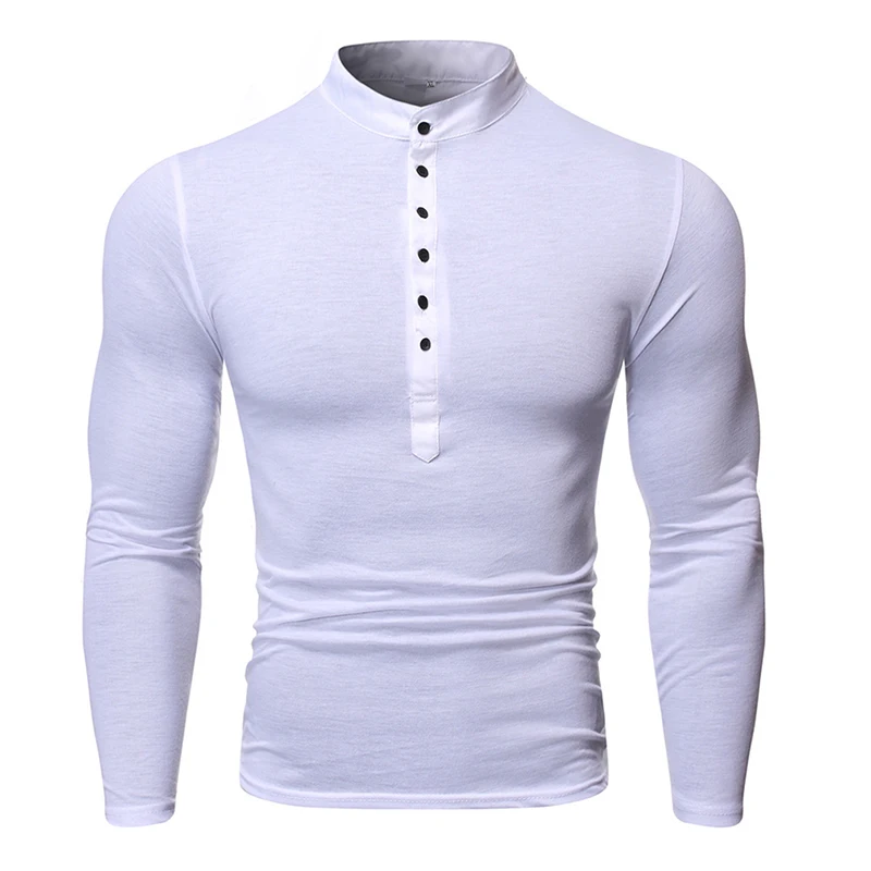 Pavasarį, Rudenį Vyrų Slim Fit V-Kaklo Mygtuką ilgomis Rankovėmis Raumenų Tee marškinėliai Atsitiktinis Viršūnes Henley Marškinėliai Karšto Pardavimo