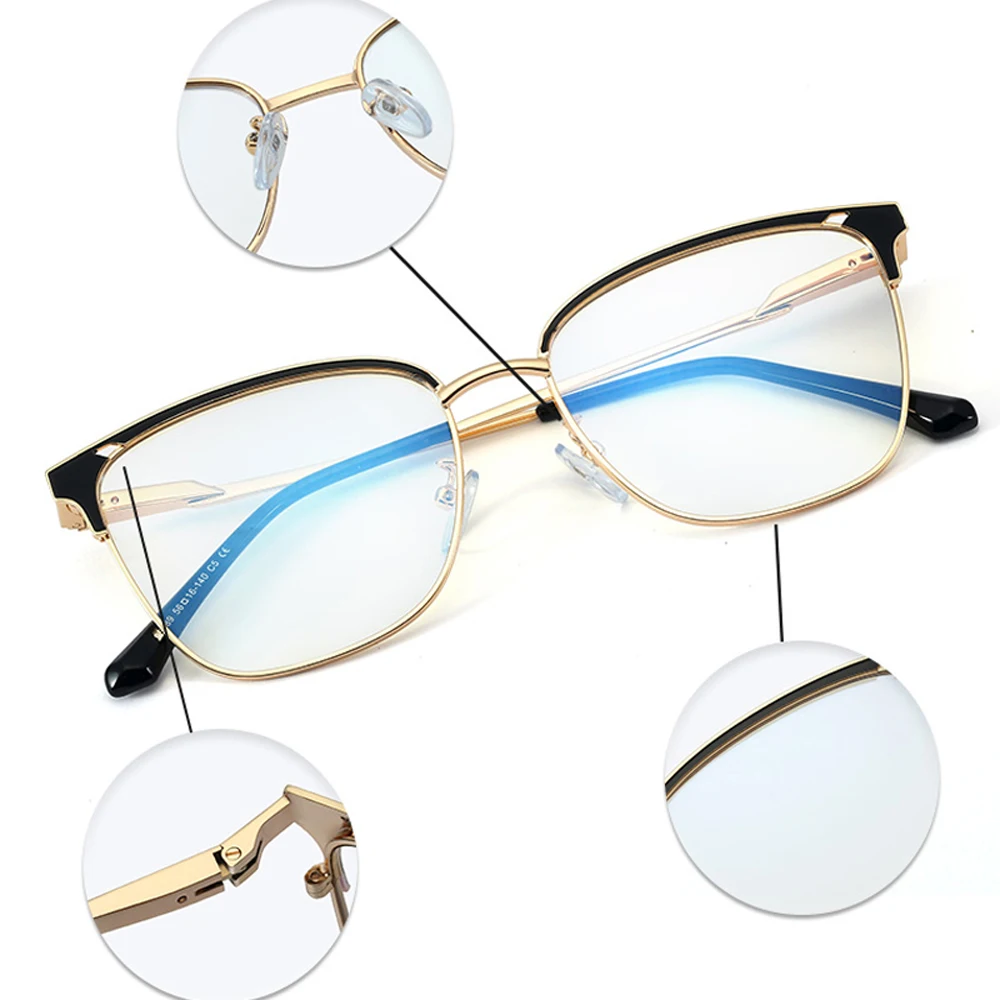 Peekaboo metalinis korpusas mėlynos šviesos blokavimas taurės moterų skaidraus lęšio aikštėje optiniai akinių rėmeliai moterų aukštos kokybės dovanos