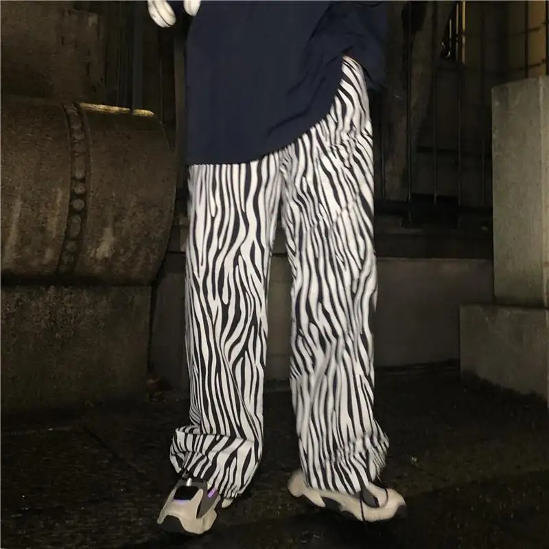 Platus kojų kelnės korėjos streetwear retro hip-hop zebra modelio kelnės įrankiai tiesios kelnės laisvalaikio kelnės vyrams ir moterims