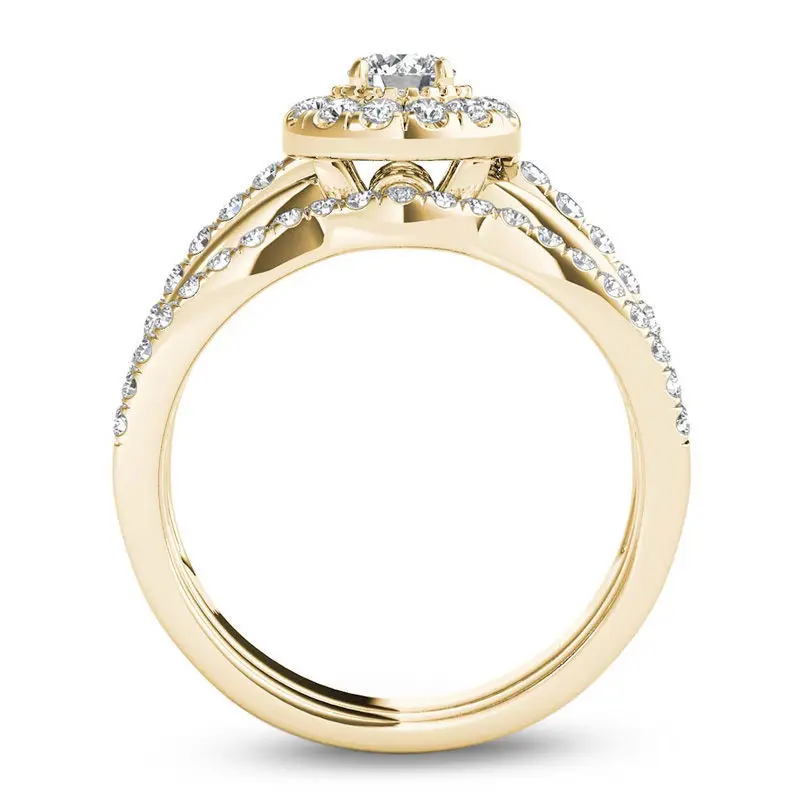 Prabanga Moterų Kristalų Cirkonis Akmens Žiedas, Geltonos Aukso Vestuvinis Žiedas Derliaus Nuotakos Vestuvių Žiedai Moterims
