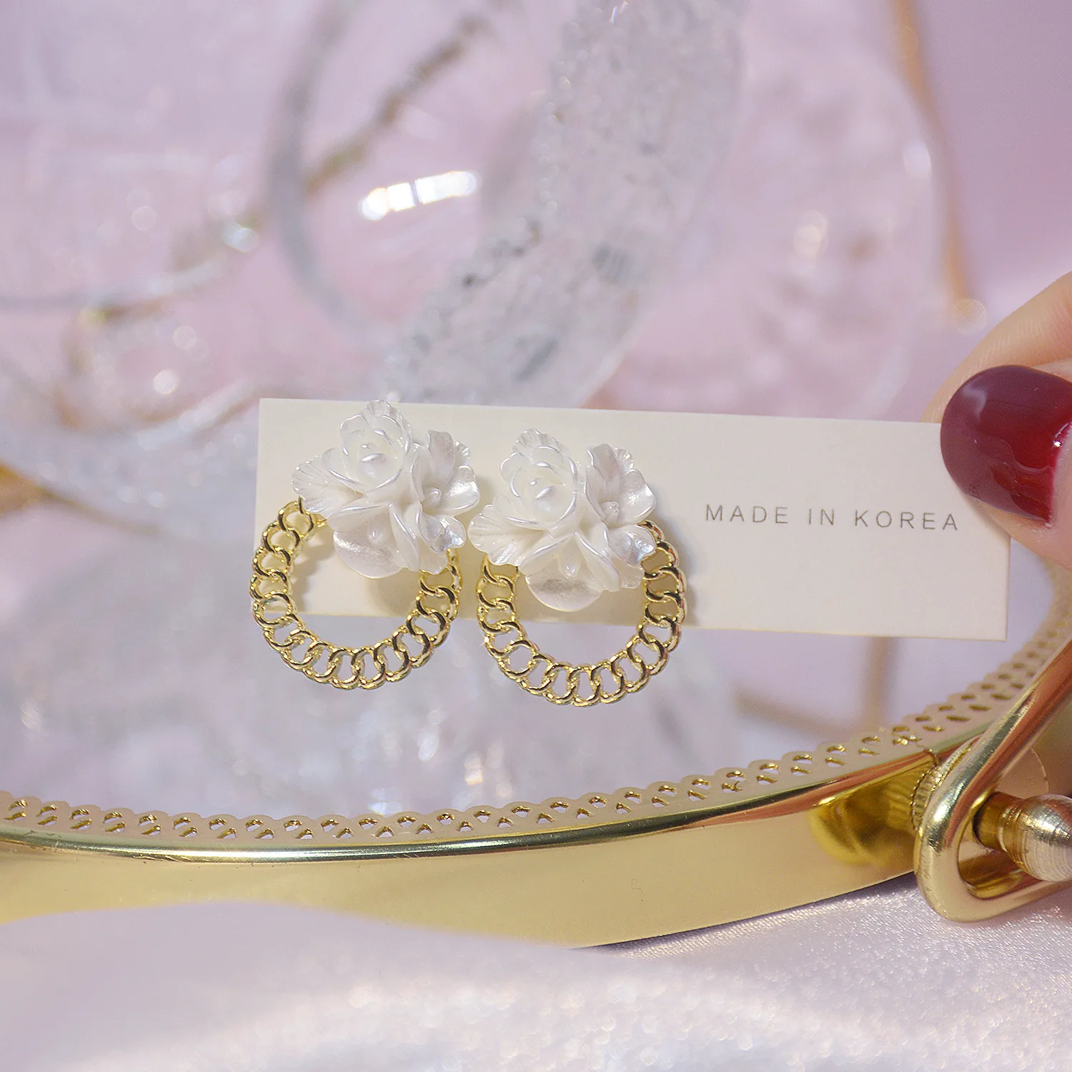 Prancūzijos šviesą gėlės derliaus grandinės ratas 925 silver needle stud auskarai moteris atostogų dienos paprastas elegantiškas auskarai