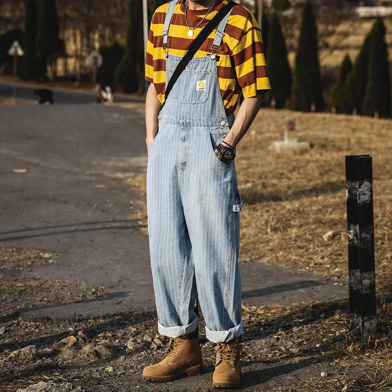 Privathinker Japonijos Dryžuotas Vyrai Džinsinio audinio Chalatas 2020 korėjos Vyrų Prarasti Pločio Kojų Džinsus Rompers Streetwear Vyras Atsitiktinis Kelnės