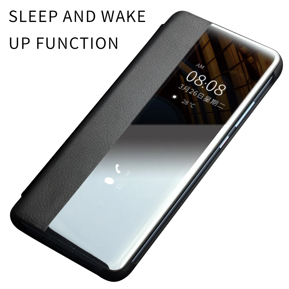 QIALINO natūralios Odos Ultra Plonas Flip Case for Huawei 30 Pro 6.47 colių Rankų darbo Telefono Dangtelį su Smart View 