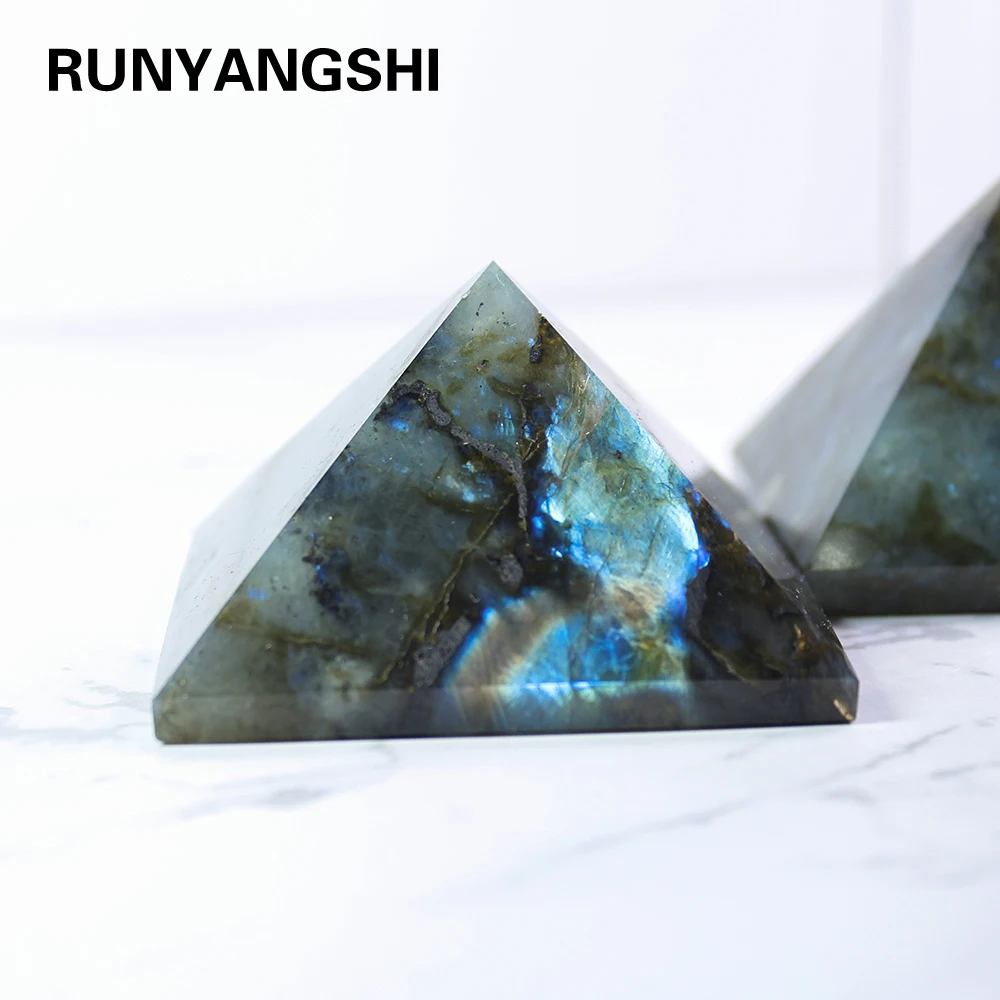 Runyangshi 1pc 3-6cm labradoro lauko špato kristalas Piramidės Gyvenamasis Kambarys Pailgas akmuo, Natūralus Akmuo Kristalas fengshui Papuošalai