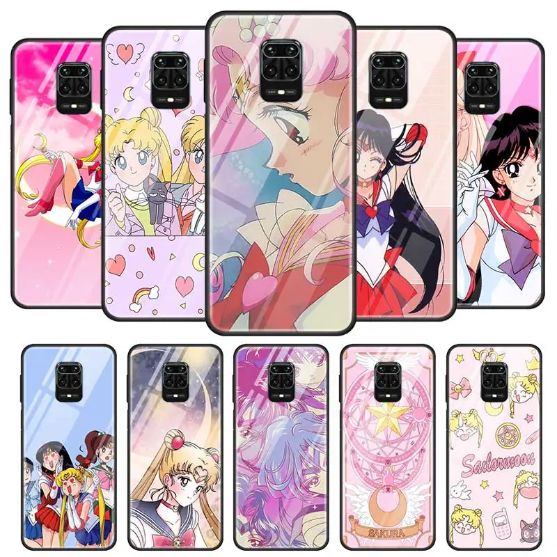 Sailor Moon Anime Atvejais Xiaomi Redmi Pastaba 9S 8 8T 7 9 9A 9C 8A K20 K30 5G Pro Grūdintas Stiklas Coque Telefono Dangtelį