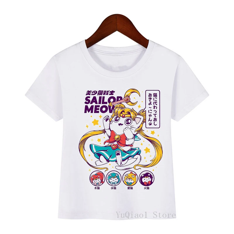 Sailor Moon vaikų marškinėliai Vasarą Naujas Mados mergaičių drabužius Harajuku kawaii Įdomus Ulzzang Marškinėlius Cute Kačių spausdinimo vaikų marškinėliai