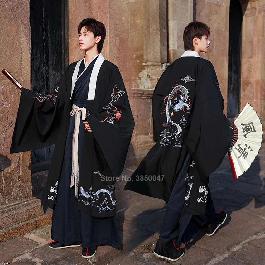 Samurajus Vyras Kimono Nustatyti Dragon Spausdinti Harajuku Senovės Derliaus Vyrams Tradicinių Japonų Drabužių Rinkinys Kinijos Hanfu Veiklos