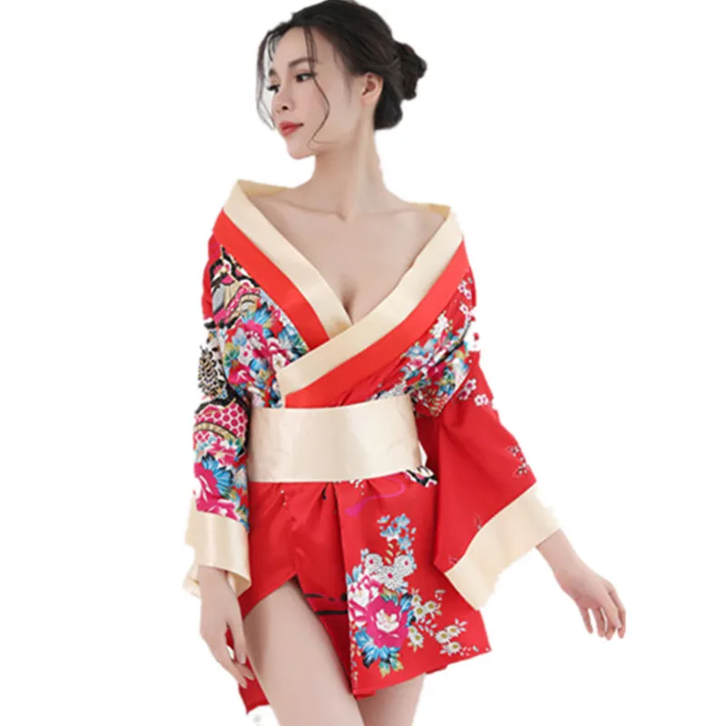Seksualus Kimono Pižamą Yukata Moteris Japonijos Gėlių Mados Yakata Cardigan Haori Šilko Sleepwear Laisvalaikio Drabužiai Pižama Suknelė