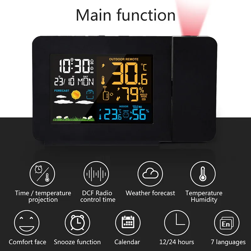Skaitmeninio Signalo Sieninis Laikrodis Oras Stotis LCD Laikrodis, Temperatūra, Drėgmė, Slėgis, Vėjo Orų Prognozė Paramos 7 Kalbomis