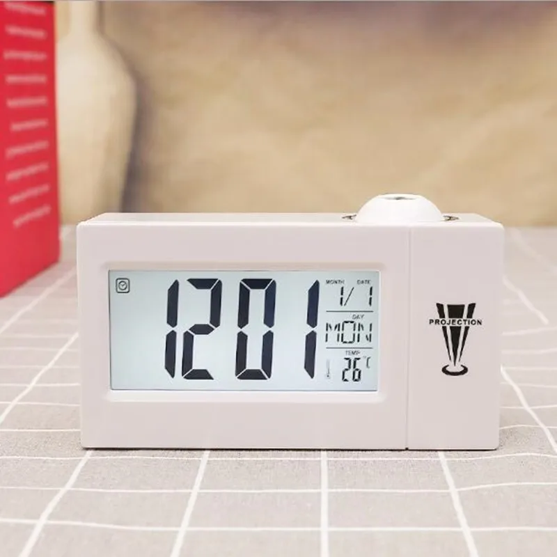 Skaitmeninis Laikrodis-Žadintuvas Projekcija, Balso Aktyvuota Indukcijos Kalendorius Temperatūra Naktį Ekranas LED Stalo Laikrodis Su USB Laidu