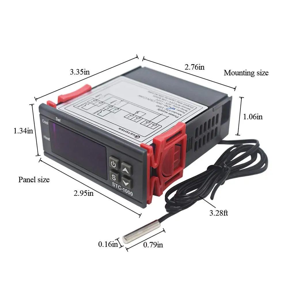Skaitmeninis Temperatūros Reguliatorius Termostatas Thermoregulator inkubatorius Relay LED 10A Šildymo Aušinimo STC-1000 STC 1000 12V 24V 220V