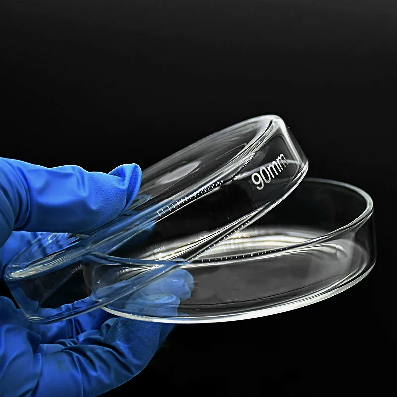 Stiklo Petri Lėkštelę 90 mm aukščio Borosilikatinio Stiklo Storio Kultūros Patiekalas Aiškiai ir Sklandžiai Laboratoriniai stikliniai Indai Atsispirti Aukštos Temperatūros 10 / PK