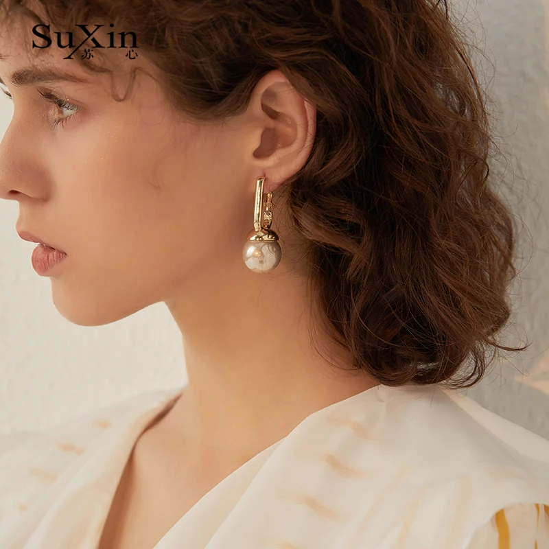 SuXin auskarai 2020 naujas paprastas sferinis temperamentas auskarai moterims, ilgą perlų pakabukas auskarai, papuošalai, dovanos