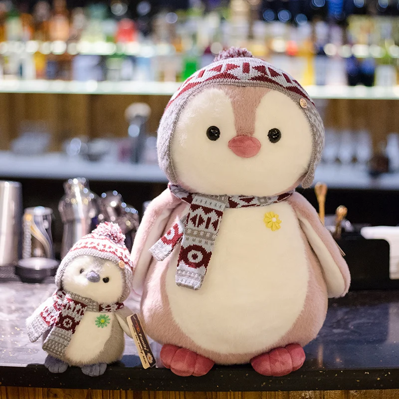Super Mielas Pūkuotas plaukų Pingvinas Plushies Lėlės Įdaryti dėvėti skara Megztinis skrybėlę Sniego Bžūp Pingvinas Žaislai vaikams, Gimtadienis, Kalėdos