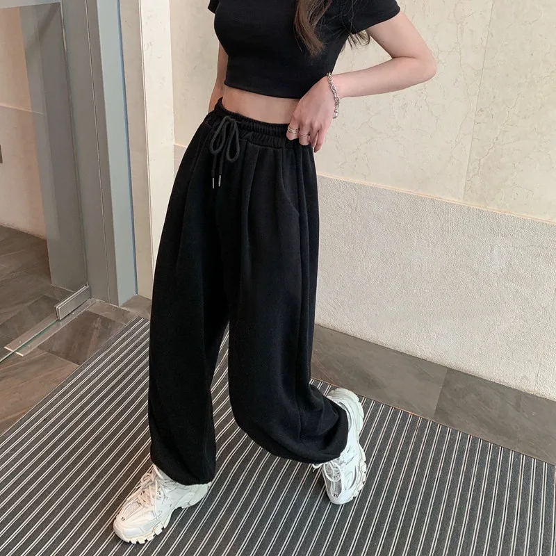 Sweatpants Moterų Drabužiai Kelnės Streetwear 2020 Metų Vasaros Mados Korėjos Stiliaus Plati Koja Harajuku Plati Juoda High Waisted Derliaus