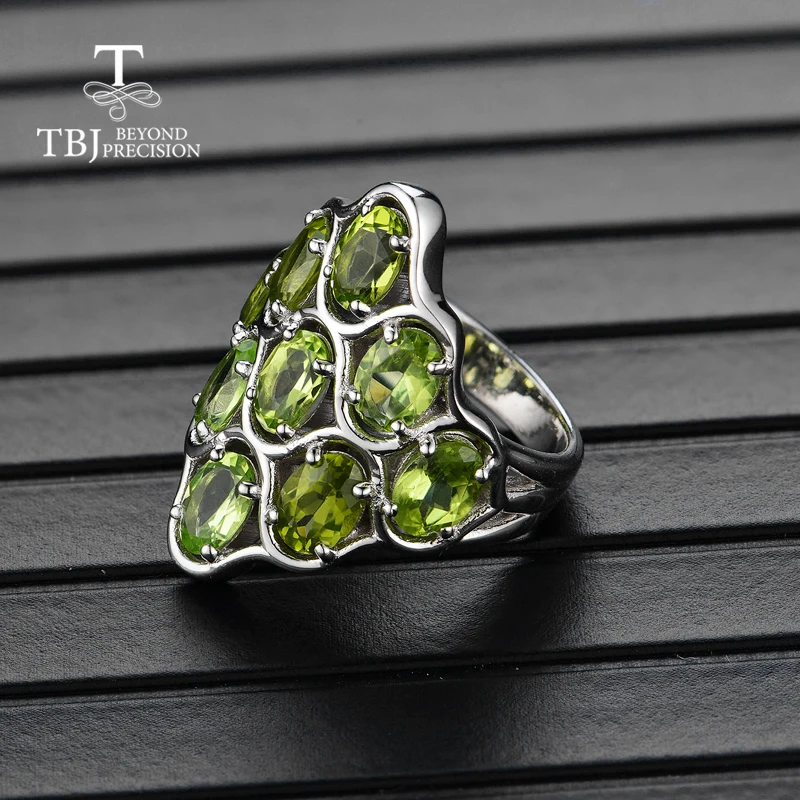 TBJ,925 sterlingas sidabro natūralus akmuo olivīns didelis dydis žiedai smulkūs papuošalai moteris osioms šalies dėvėti graži dovana