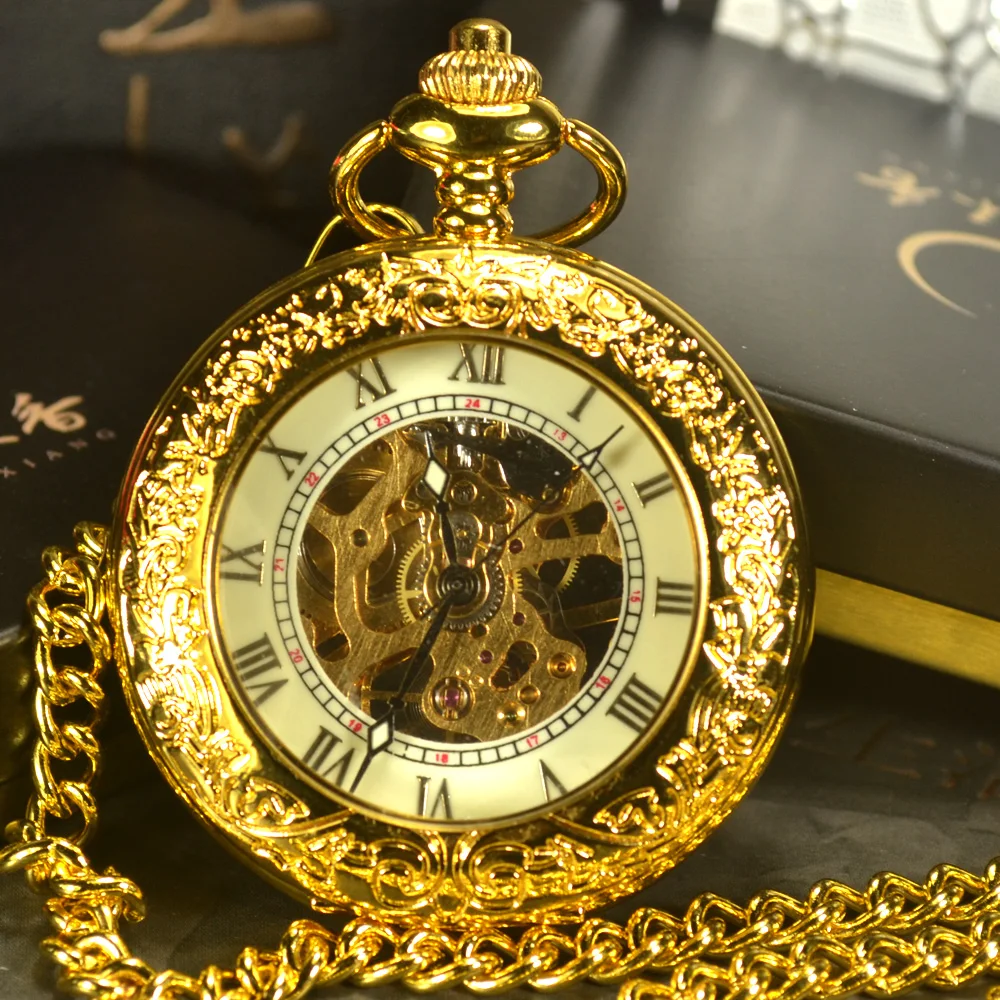 TIEDAN Steampunk Skeletas Mechaninė Kišeniniai Laikrodžiai Vyrams Senovinės Prabangos Prekės Vertus Vėjo Karoliai Kišenėje & Fob Žiūrėti Grandinės Aukso