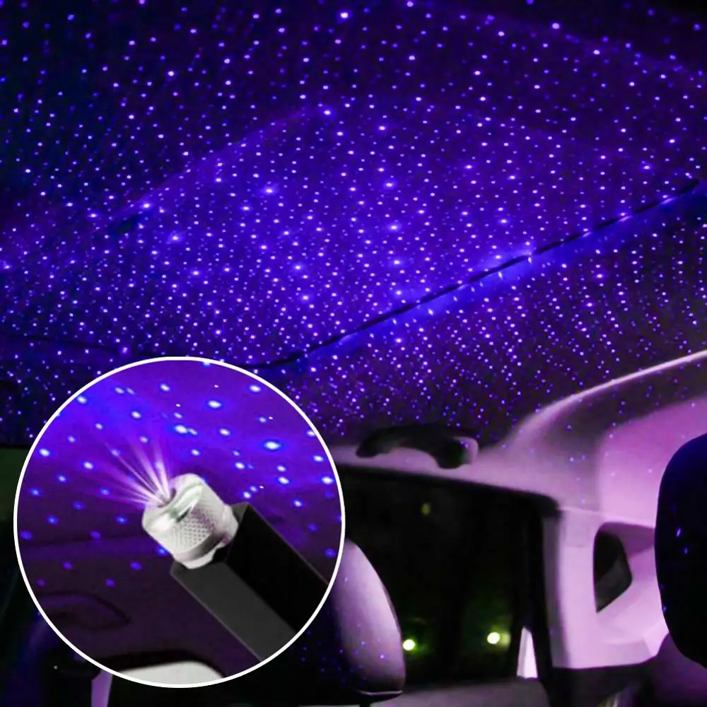 USB Automobilinis Stogo Atmosfera Žvaigždė Dangaus Žibintas Aplinkos Star Šviesos diodų (LED Projektorius Purpurinės Nakties Šviesos Reguliuojamas Kelių Apšvietimo Efektas