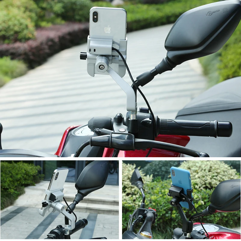 Universalus Aliuminis Dviratis, Motociklas, Telefono Laikiklis, USB Kroviklis Paramos Moto, GPS Rankenos Laikiklis Stovėti Išmanųjį telefoną Prijungti