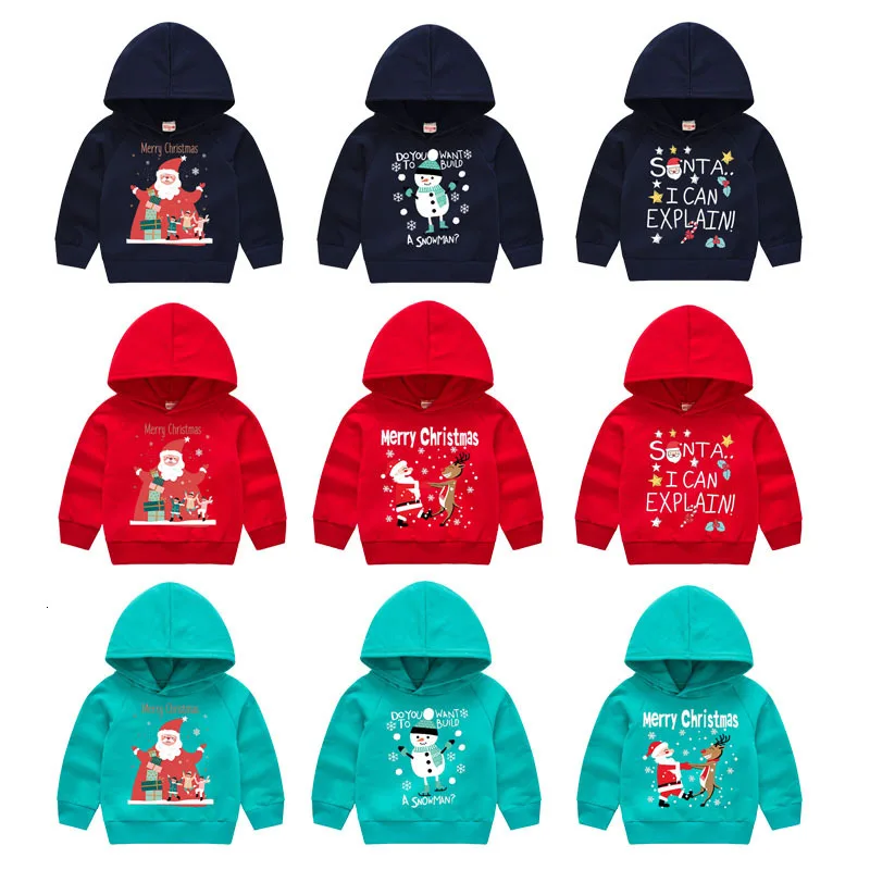 Vaikai Megztiniai 2019 Kalėdų Žiemos Berniukų, Mergaičių Santa Claus Sniego Spausdinti Megztiniai Su Gobtuvu Baby Vaikų Medvilnės Mados Drabužiai