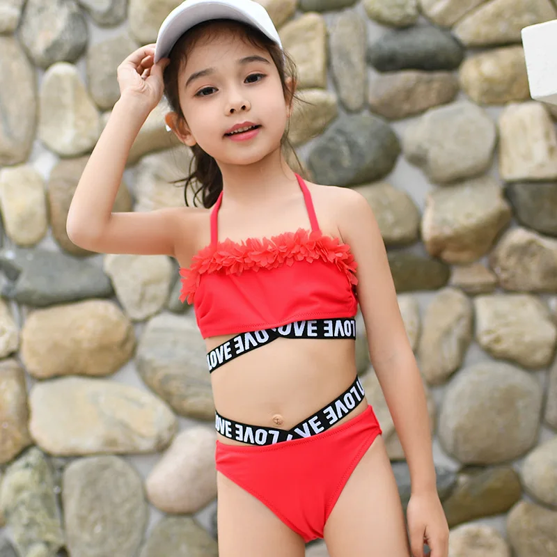 Vaikų Sporto Maudymosi kostiumai Vaikams Mergina Bikini Vasaros Mergaitė Cute Gėlių Padalinta maudymosi kostiumėlį Vaikas Mergina maudymosi Kostiumėliai