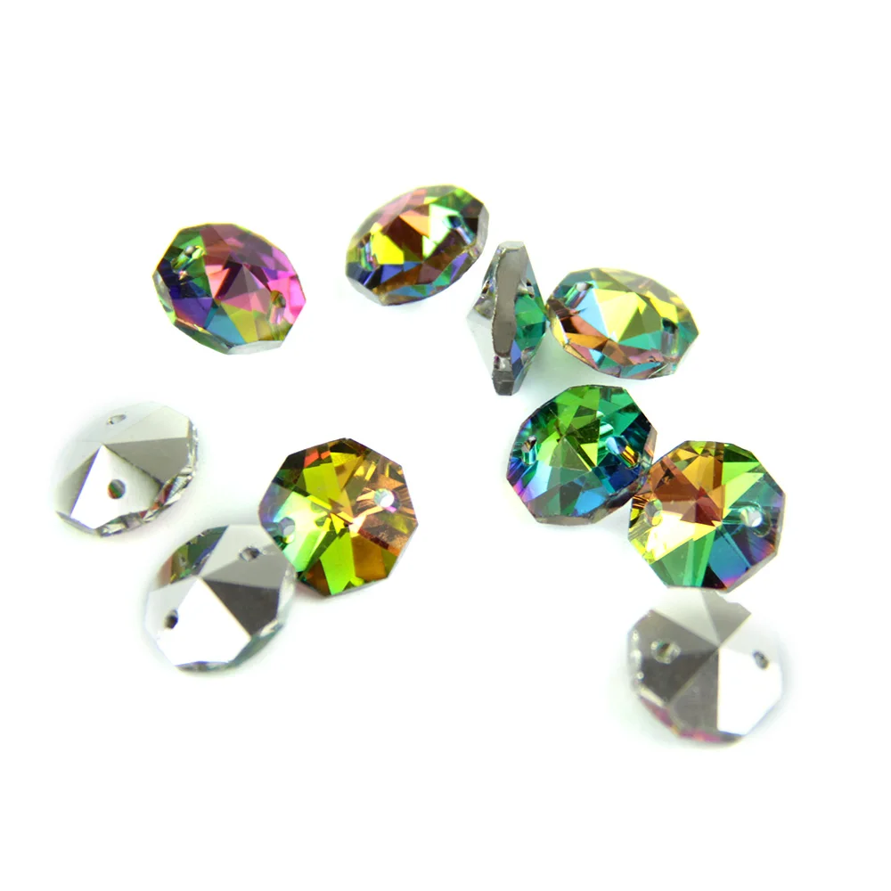 Vaivorykštė Stiklo Kristalų Aštuonkampis Granules, kaip 14mm Aštuonkampis Karoliukai Su Pendant Crystal Prism Pendnat Kristalų Apdaila