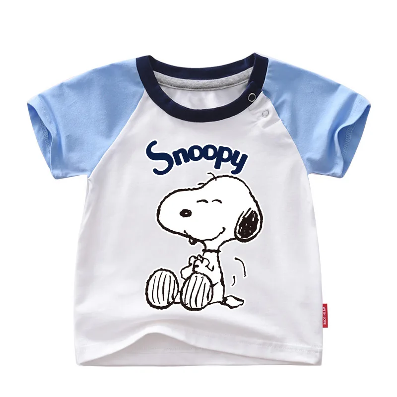 Vasaros Snoopy vaikų trumparankoviai berniukas kūdikių pusė rankovėmis medvilnės animacinių filmų minkštas ir patogus, aukštos kokybės marškinėliai drabužių