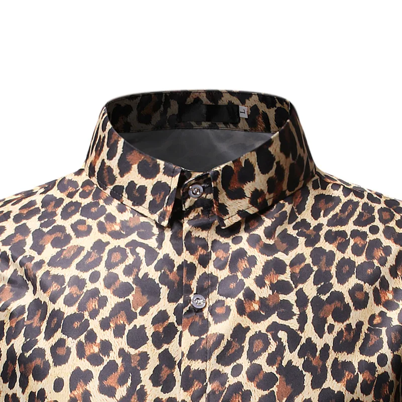 Vyrai Seksualus Leopardas Spausdinti Marškinėliai 2021 Mados Naktinis Klubas Šalies Prom Vyrų Suknelė Marškinėliai Slim Fit Long Sleeve Shirt Vyrai Camisa Hombre