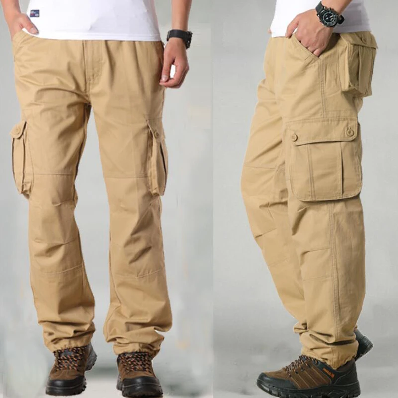 Vyriški Krovinių Pants Mens Atsitiktinis Multi Kišenės Karinės Plius Dydis 44 Tactical Kelnes Vyrams Outwear Medvilnės Tiesiai Prarasti Ilgos Kelnės