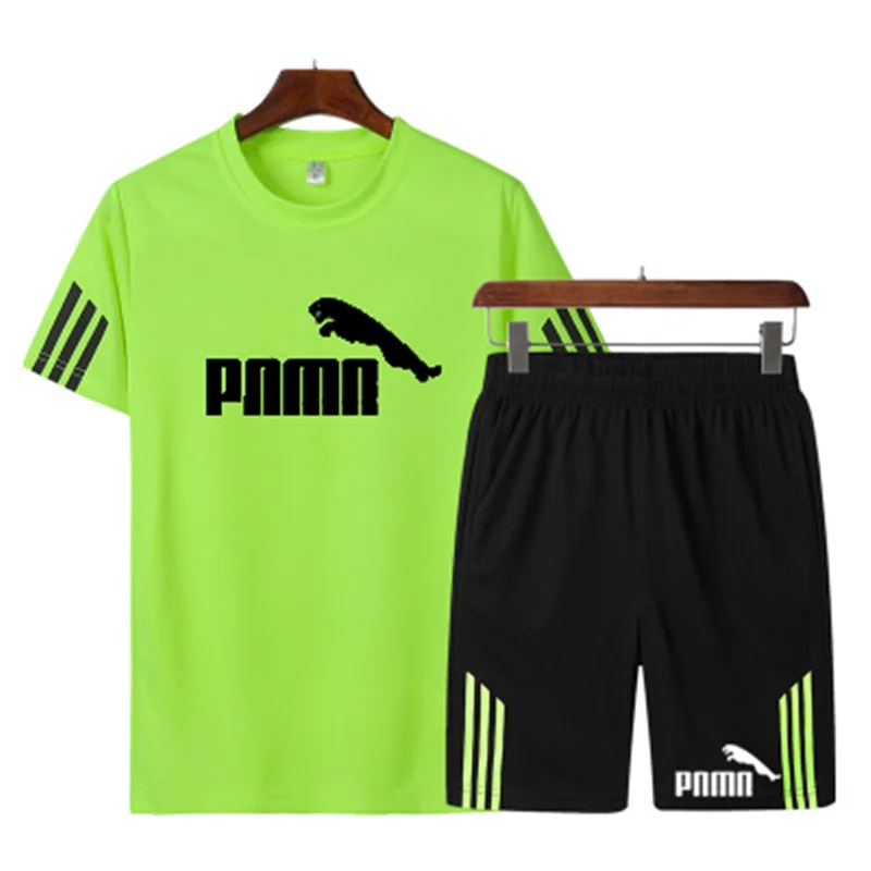 Vyriški sportiniai tiktų spausdinti laisvalaikio kostiumas o-kaklo kvėpuojantis T-shirt + sporto šortai vyriški bėgimo kostiumas naujas mados fitneso kostiumas
