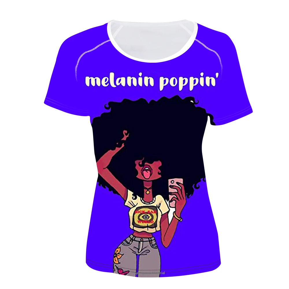 WHEREISART Juokingi Marškinėliai Moterims Melanino Poppin Spaudinių Trumpas Rankovės O-Kaklo Marškinėliai Moterims Punk Mergaičių Marškinėliai, Femme Vasaros Viršūnes