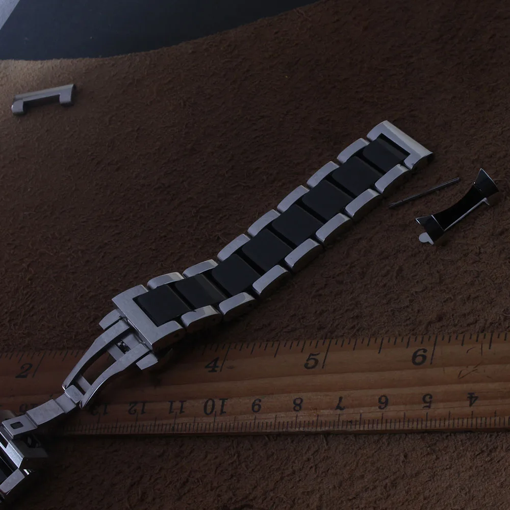 Watchband apyrankės apyrankė Sidabrinė juodas 18mm 20mm 21mm 22 mm 23 mm 24mm žiūrėti juosta dirželis naujas su lenkta pabaigos nemokamai tiesiai pabaigos