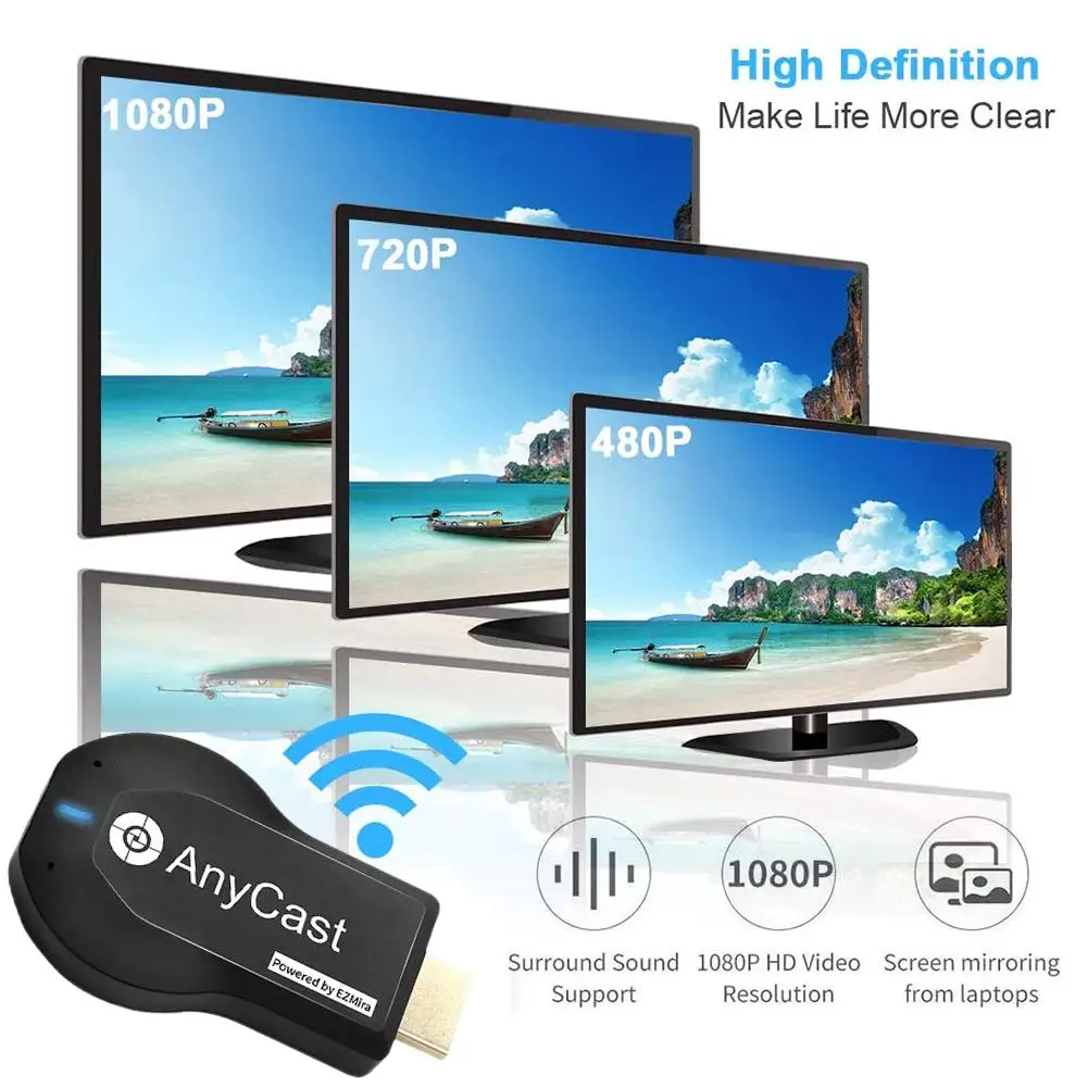 WiFi 1080P HD HDMI TV Stick Ezcast Airplay, DLNA Miracast Belaidžio WiFi Ekranas Dongle Imtuvą, Wi-fi TV Garso Adapteris