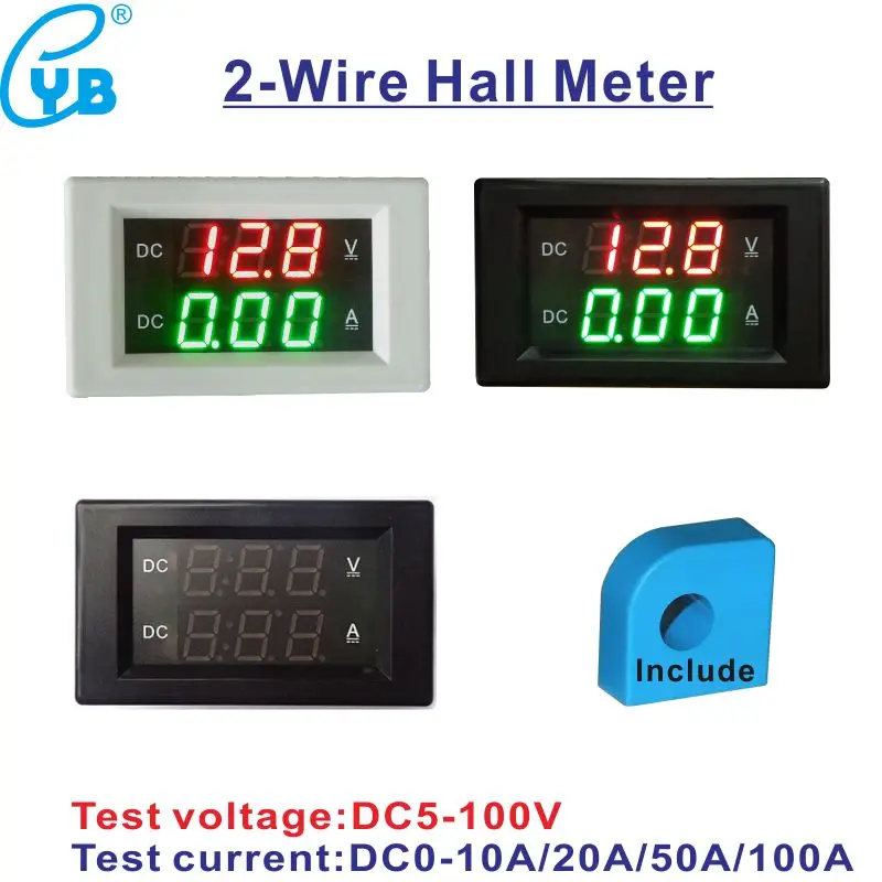 YB4835HVA Salė DC Voltmeter Ammeter 0-10A 20A 50A 100A LED Įtampa Srovės Skaitmeninis Matuoklis 5-100V Amperas 12V Volt Amp Amperemeter