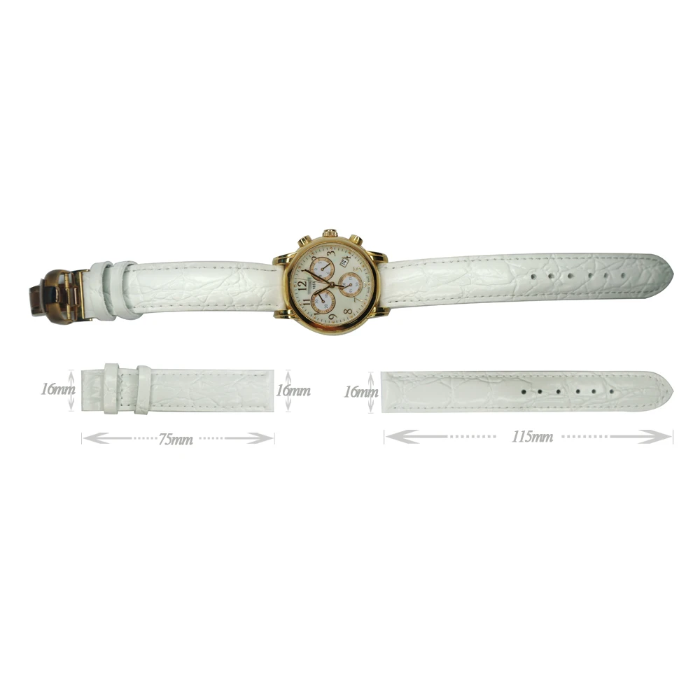 YQI 16mm natūralios Odos Dirželis Žiūrėti Juosta Balta T050217A Laikrodžiai Moterims Croco Grūdų Aligatorius Veršiena Watchband už Valandą