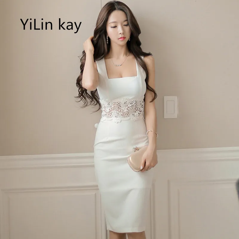 YiLin kay Atvyko 2019 naujas moterų mados kilimo ir tūpimo tako rankovių nėrinių susiuvimo seksualus temperamentas elegantiškas vasaros suknelė