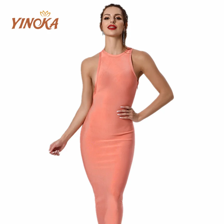 Yinoka bodycon tvarstis suknelė naujausias suknelės moterims vakarą seksualus orange ilgai seksualus prom prabanga viskozės audinio šalis nešioti