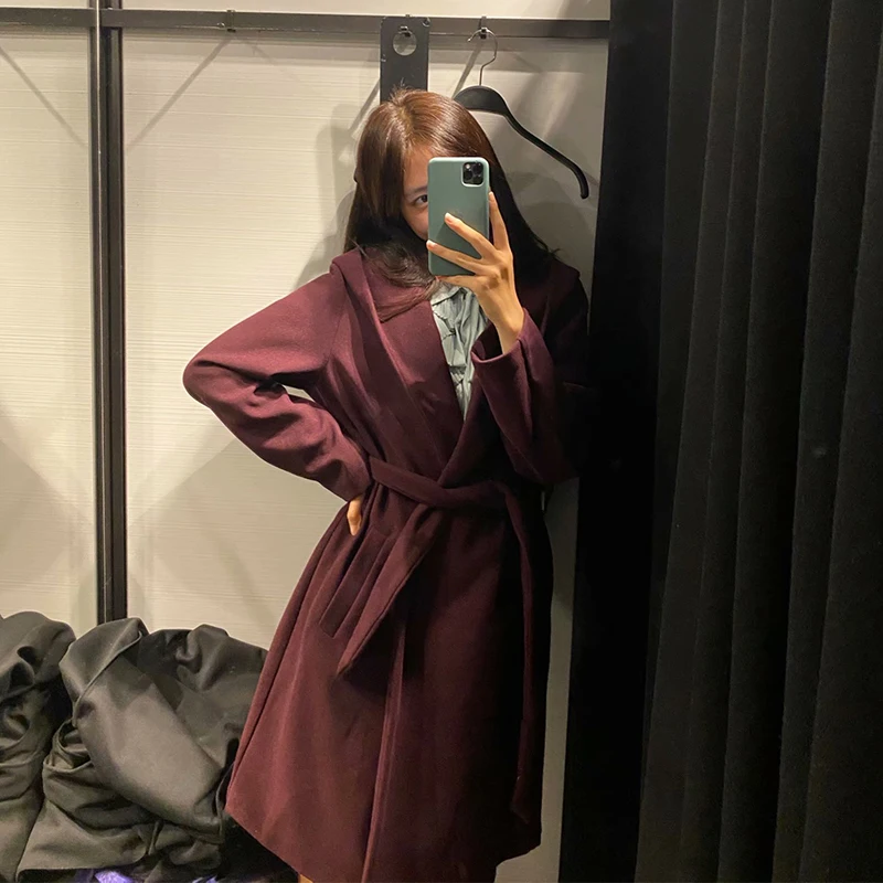 Za 2020 naujų Moteris Rudens-žiemos 3color Didelis atvartas diržo Švarkelis kišenėje Kailis Atidaryti Dygsnio Ilgi Paltai Lady Streetwear Outwear