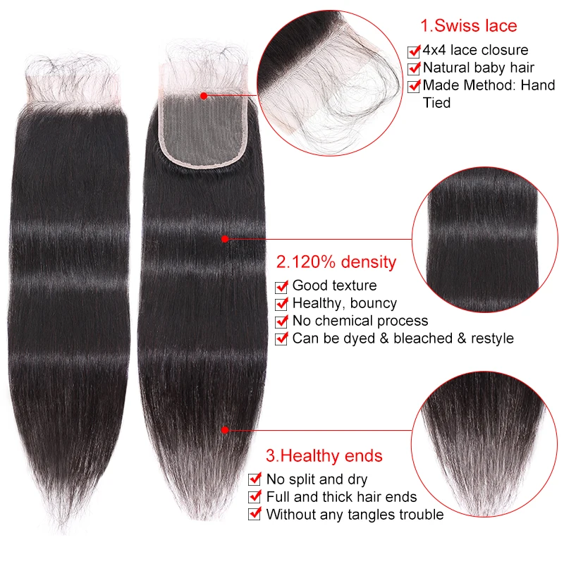 Šoktelėti 28 30 32 Colių Tiesiai Ryšulius su Uždarymo #1B Brazilijos Remy Human Hair 3/4 Ryšulius Su Uždarymo Žmogaus Plaukų Pratęsimo