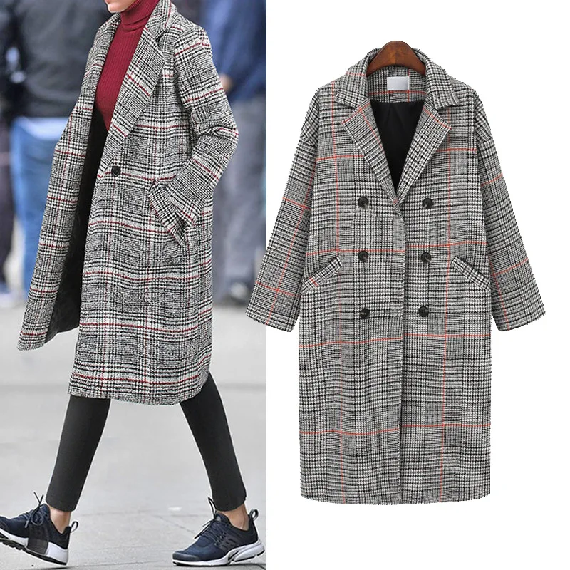 Žiemos 2020 moterų nauja, didelė moterų paltas papildomų dydis sutirštės Pledas vidutinio ilgio vilnonis paltas