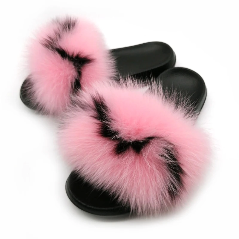 Žiemos Batai Moterims, Šlepetės Fox Fur Šlepetės Nekilnojamojo Fox plaukų Skaidres Furry Patalpų Fifo Atsitiktinis Paplūdimio Sandalai Pūkuotas Pliušinis Batų
