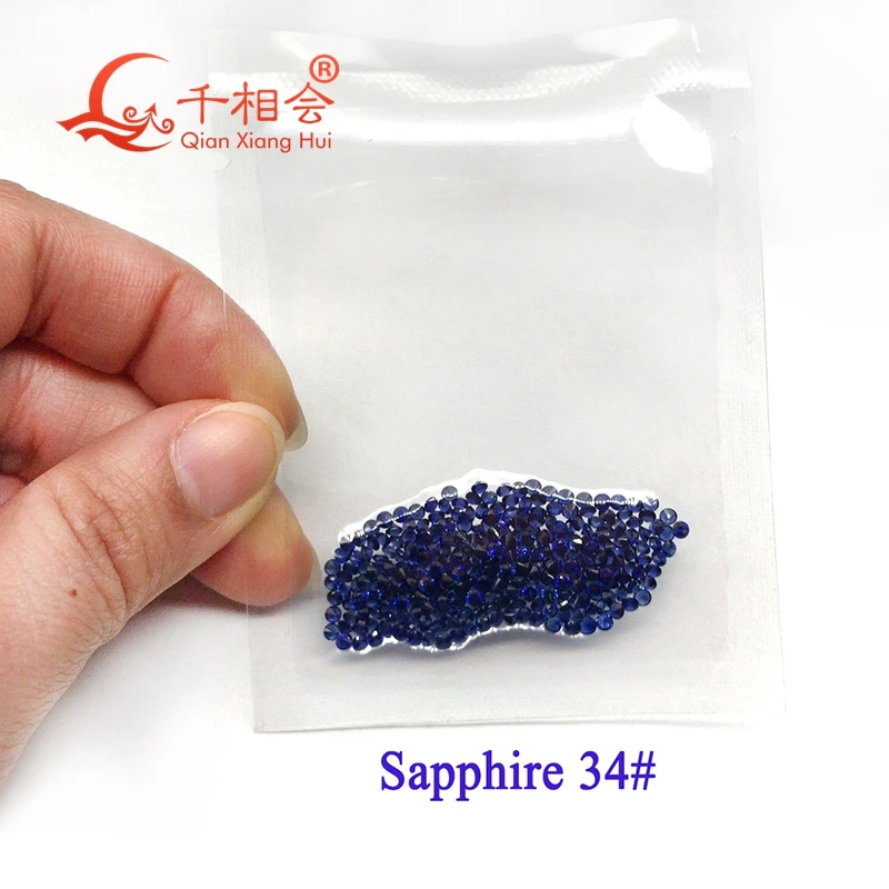 0,8 mm iki 2mm 34# 35# mėlyna sap phire spalvos, apvalios formos syntheitc korundas 100vnt krepšys