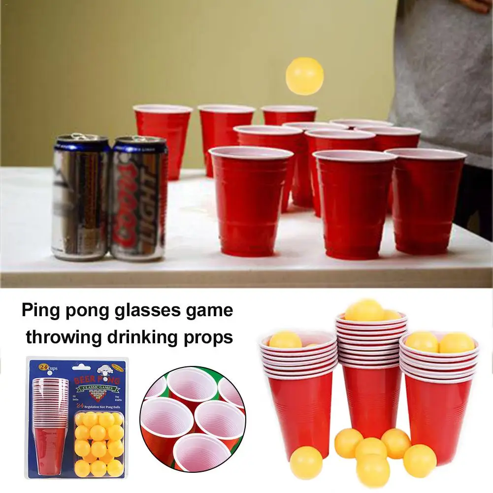 1 Set Pramogų, Įdomus Šalis Ping Pong Žaidimas Šalis Žaidimas Mesti Gerti Rekvizitai Beer Pong Nustatyti 24 Raudona Puodeliai&geltonas Teniso Kamuoliukus