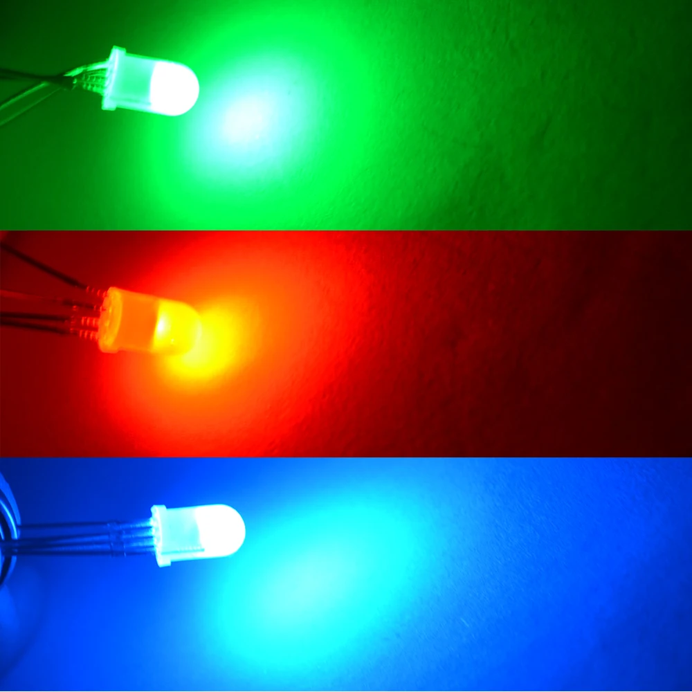 100vnt F5 5mm Turas 4pin Išsklaidytos RGB Tri-colour Bendro Katodo Bendro Anodo Raudona Žalia Mėlyna Diodai LED Lempos, Lemputės, šviesos Diodai