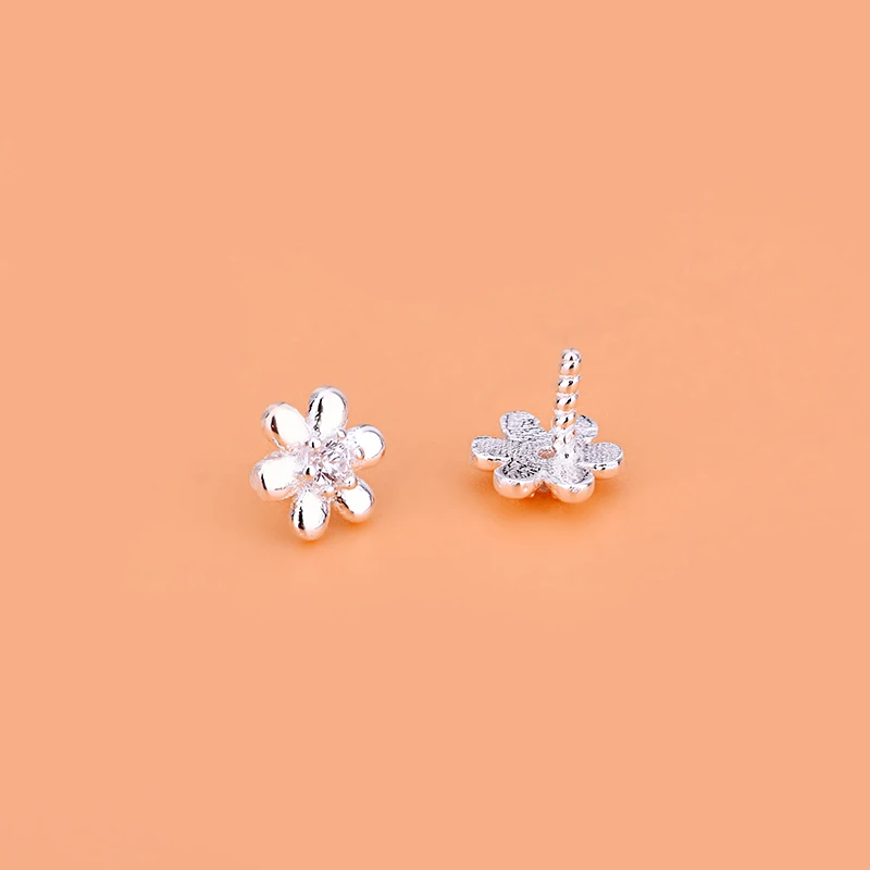 10VNT 925 Sterling Silver DIY priedai plokščia galva nagų smeigtuko gėlių mažų gėlių mini smeigtuko crystal pearl granulių turėtojas
