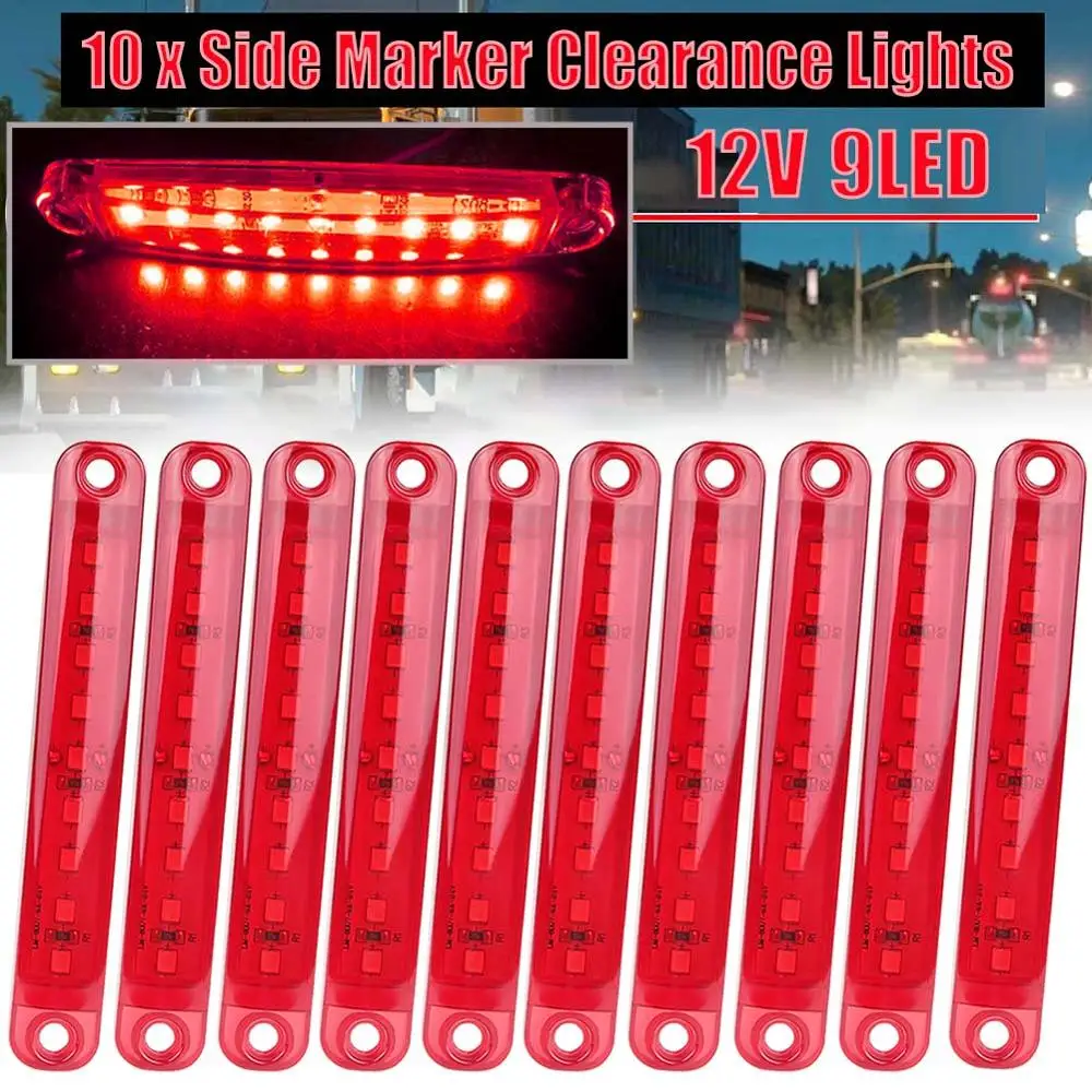 10vnt Raudona 9 LED Uždaromos Šoniniai Gabaritiniai Šalinimas Šviesa Sunkvežimio Priekaba, Krovininių automobilių, Autobusų 12V