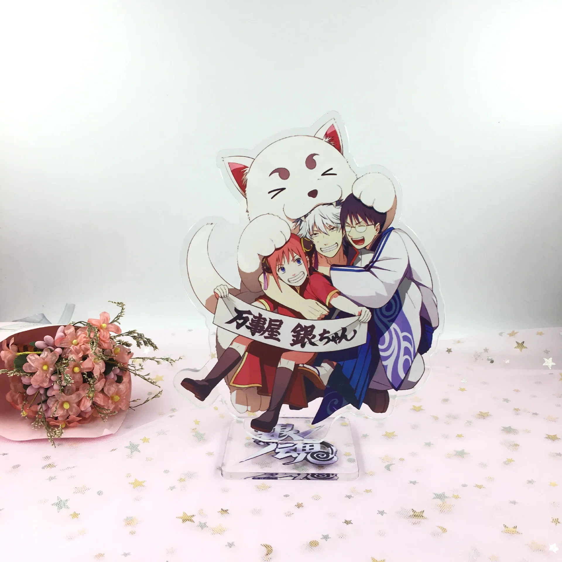 15cm Anime GINTAMA Cosplay Gintoki Kagura Keychain Dvipusis Mados Animacinių filmų paketų prižiūrėtojų raktinę Key Chain Pakabučiai Apdaila