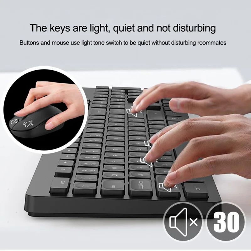 2.4 g Bevielis Klaviatūros ir Pelės 1600DPI Šukos Nešiojamas Kompiuteris Darbalaukio Multimedijos Funkcijos Klaviatūros, Pelės Rinkinys Dot Keycap