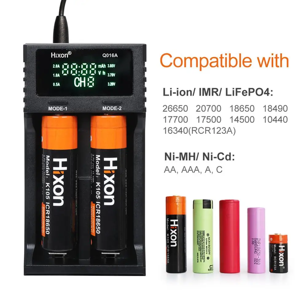 2 Solts Smart, LCD Baterijos Įkroviklis Li-ion / IMR/LiFePO4 26650 18650 17500 16340(CR123A) ir Ni-MH/Cd AA, AAA, A, AB, C dydis
